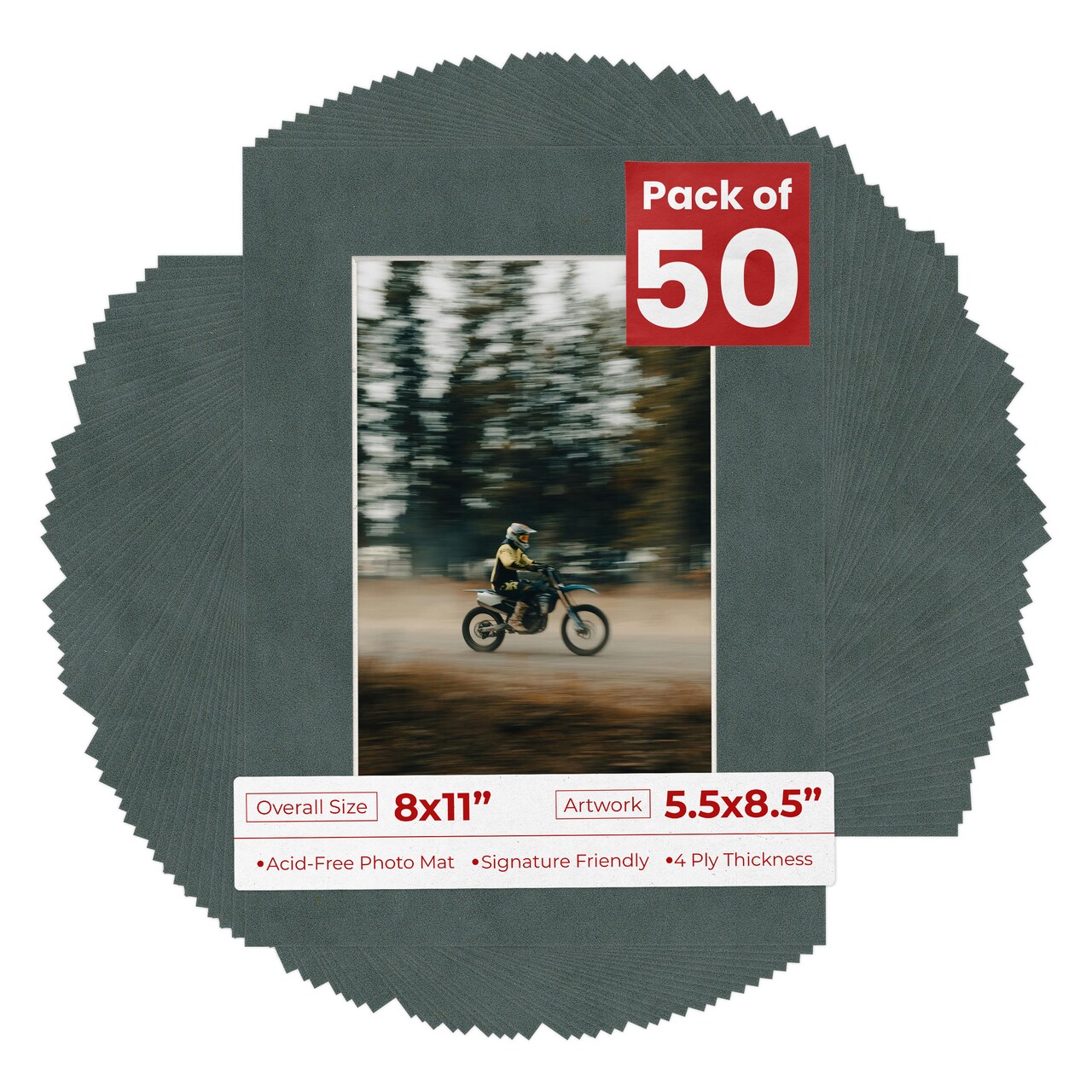 Dark Grey Suede Mat Board for 8x11 Frames - Fits 5.5x8.5 Photos